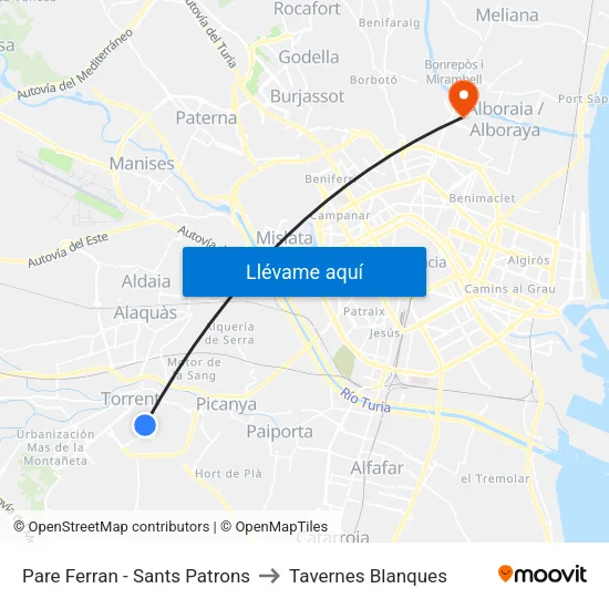 Pare Ferran - Sants Patrons to Tavernes Blanques map
