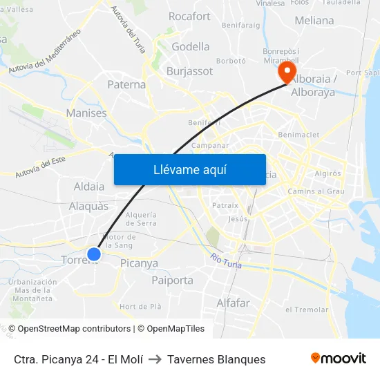 Torrent. Ctra. Picanya 24 (El Molí) to Tavernes Blanques map
