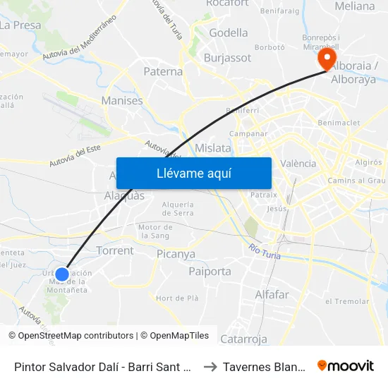 Pintor Salvador Dalí - Barri Sant Gregori to Tavernes Blanques map