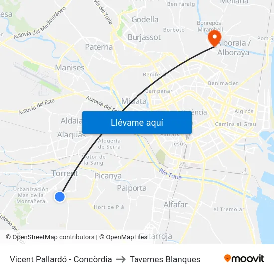Vicente Pallardó - Concordia to Tavernes Blanques map