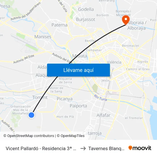 Vicent Pallardó - Residencia 3ª Edad to Tavernes Blanques map