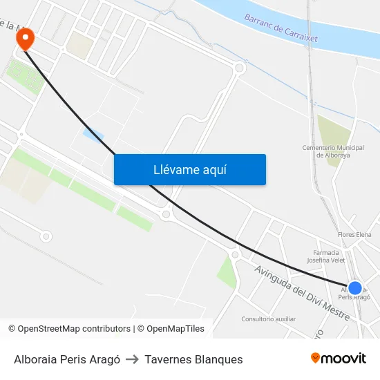 Alboraia Peris Aragó to Tavernes Blanques map