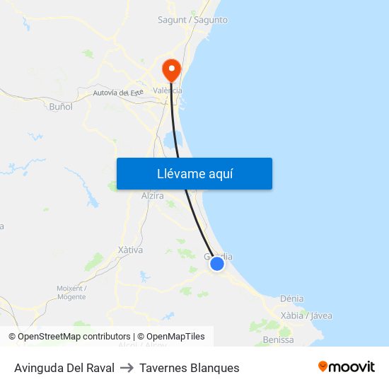 Avinguda Del Raval to Tavernes Blanques map