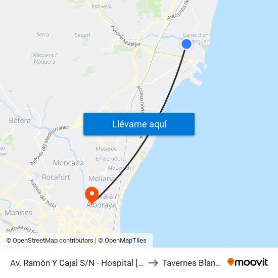 Av. Ramón Y Cajal S/N - Hospital [Sagunt] to Tavernes Blanques map