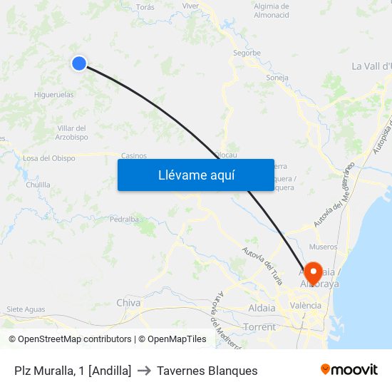 Plz Muralla, 1 [Andilla] to Tavernes Blanques map