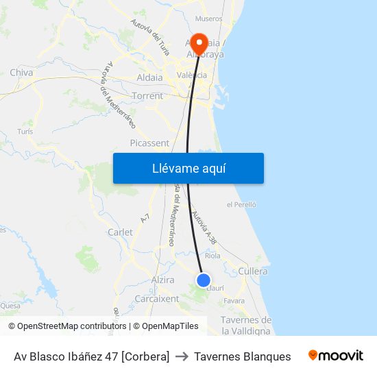 Av Blasco Ibáñez 47 [Corbera] to Tavernes Blanques map