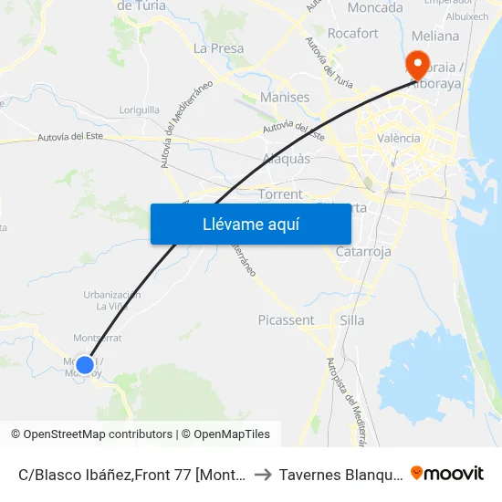 C/Blasco Ibáñez,Front 77 [Montroi] to Tavernes Blanques map