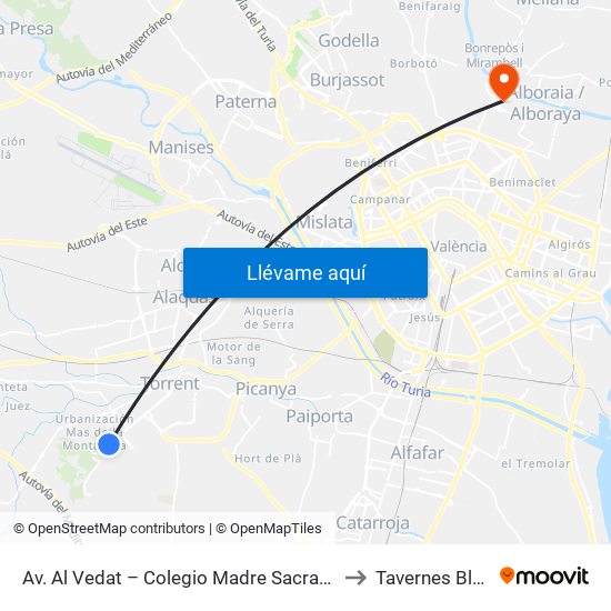 Av. Al Vedat – Colegio Madre Sacramento [Torrent] to Tavernes Blanques map