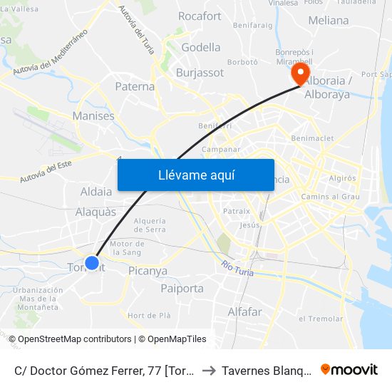 C/ Doctor Gómez Ferrer, 77 [Torrent] to Tavernes Blanques map