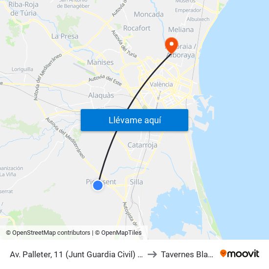 Av. Palleter, 11 (Junt Guardia Civil) [Picassent] to Tavernes Blanques map