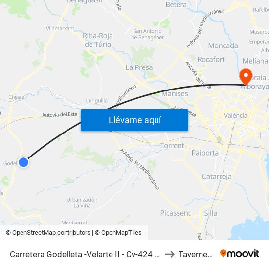 Carretera Godelleta -Velarte II - Cv-424 Pk 10+600 Descendente [Godelleta] to Tavernes Blanques map