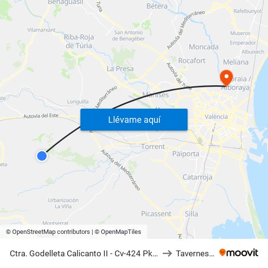 Ctra. Godelleta Calicanto II - Cv-424 Pk 5+750 Descendente [Godelleta] to Tavernes Blanques map