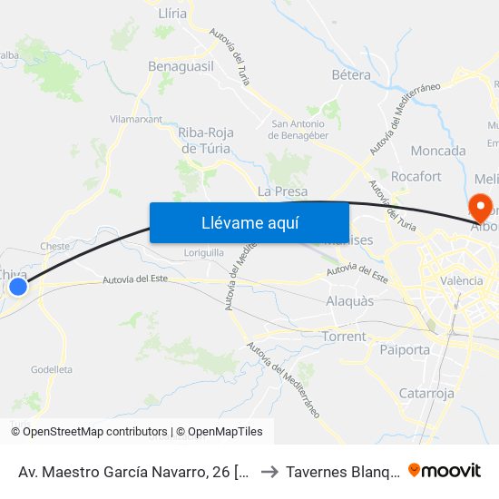 Av. Maestro García Navarro, 26 [Chiva] to Tavernes Blanques map