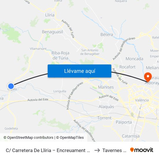 C/ Carretera De Llíria – Encreuament Clara Campoamor [Cheste] to Tavernes Blanques map