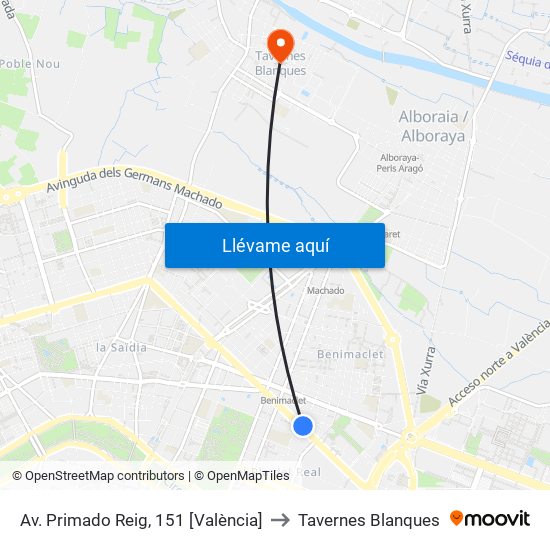 Av. Primado Reig, 151 [València] to Tavernes Blanques map
