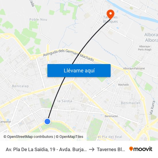 Av. Pla De La Saïdia, 19 - Avda. Burjassot [València] to Tavernes Blanques map