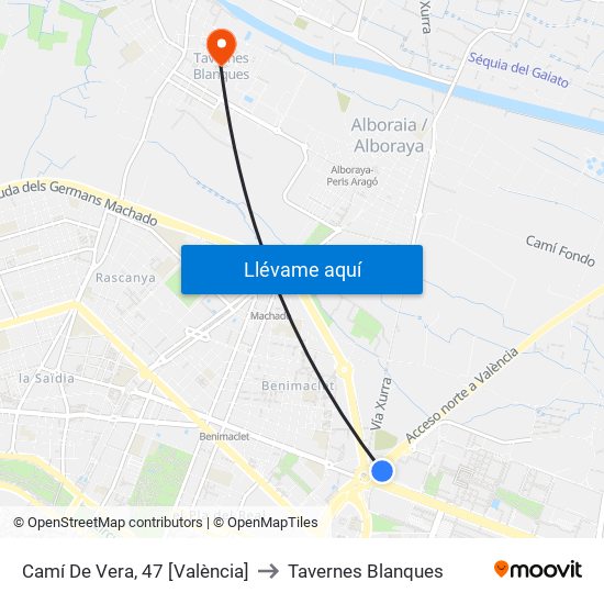 Camí De Vera, 47 [València] to Tavernes Blanques map