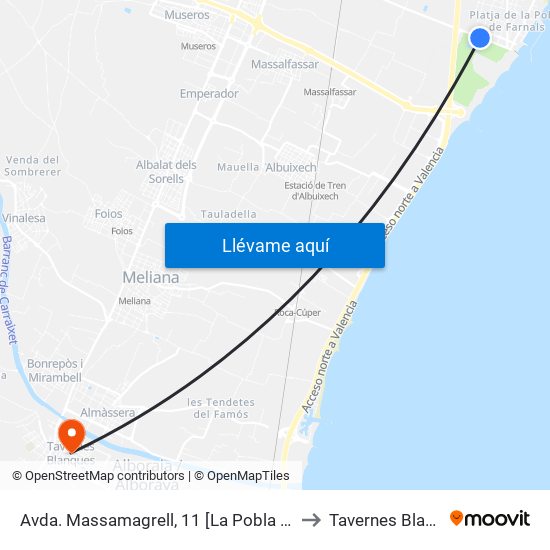 Avda. Massamagrell, 11 [La Pobla De Farnals] to Tavernes Blanques map
