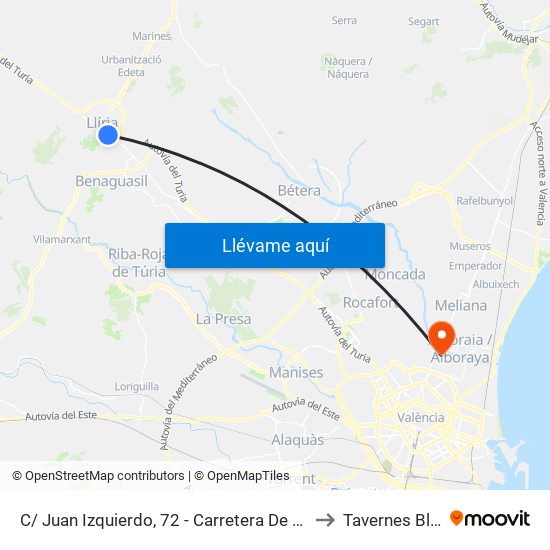 C/ Juan Izquierdo, 72 - Carretera De Vilamarxant [Llíria] to Tavernes Blanques map