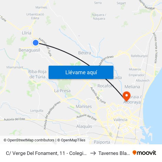 C/ Verge Del Fonament, 11 - Colegio [Benissanó] to Tavernes Blanques map