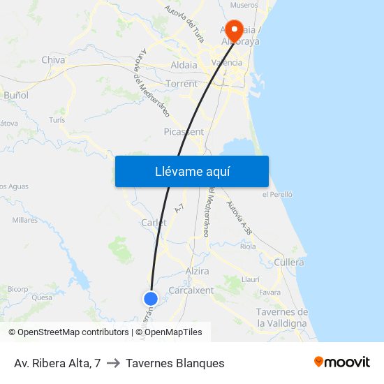 Av. Ribera Alta, 7 to Tavernes Blanques map
