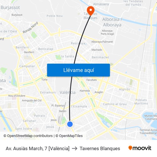 Av. Ausiàs March, 7 [València] to Tavernes Blanques map