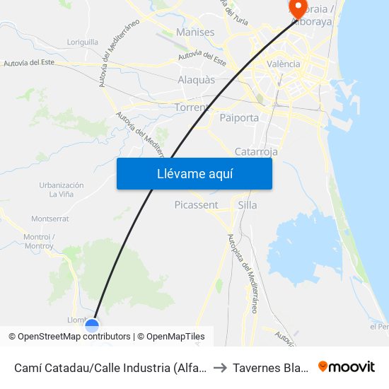Camí Catadau/Calle Industria (Alfarp) [Alfarp] to Tavernes Blanques map