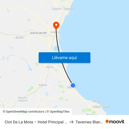 Clot De La Mota – Hotel Principal [Gandia] to Tavernes Blanques map