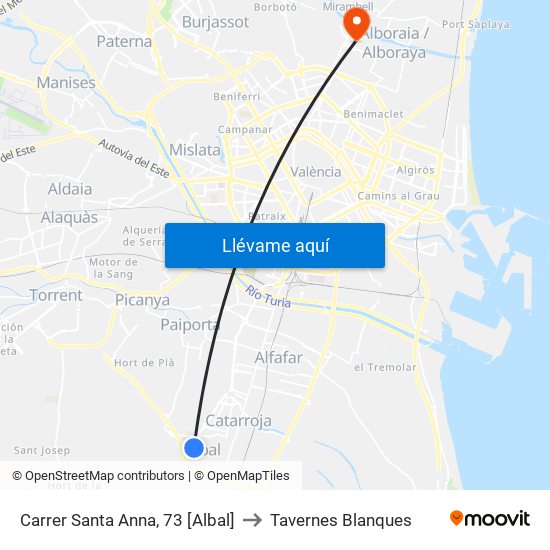 Carrer Santa Anna, 73 [Albal] to Tavernes Blanques map