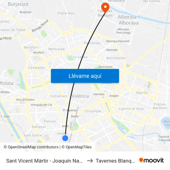Sant Vicent Màrtir - Joaquín Navarro to Tavernes Blanques map