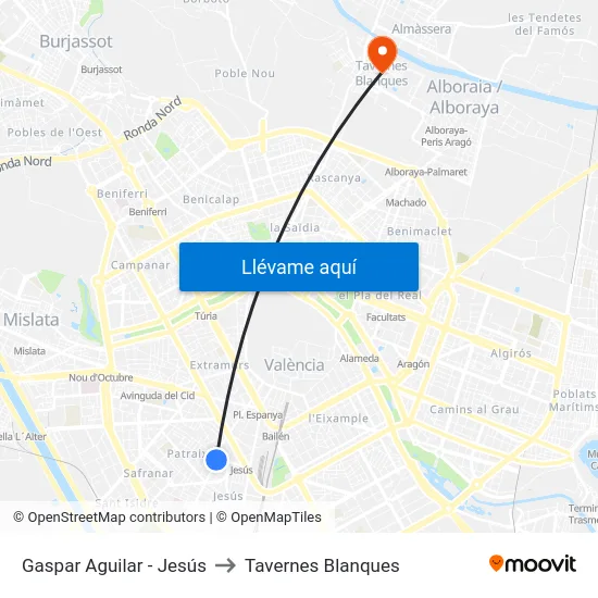 Gaspar Aguilar - Jesús to Tavernes Blanques map