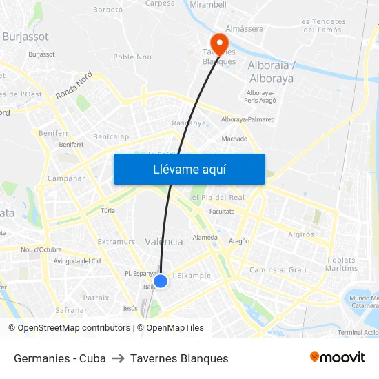 Germanies - Cuba to Tavernes Blanques map