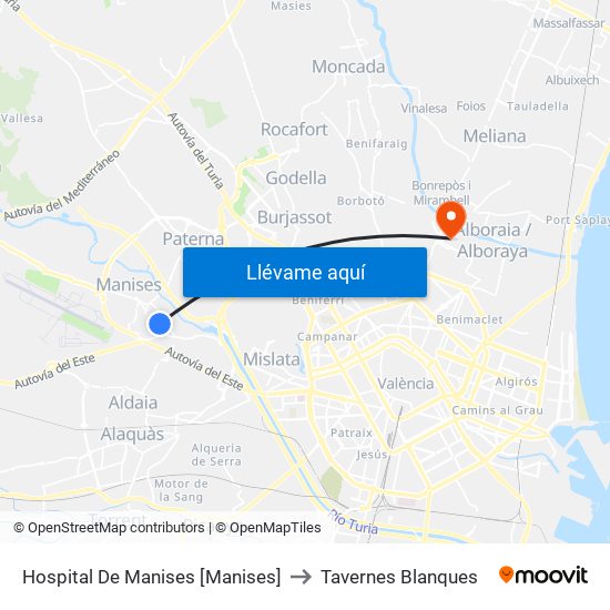 Hospital De Manises [Manises] to Tavernes Blanques map