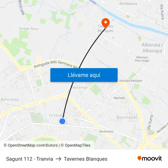 Sagunt 112 - Tranvia to Tavernes Blanques map