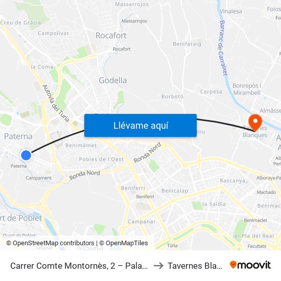 Carrer Comte Montornès, 2 – Palau [Paterna] to Tavernes Blanques map
