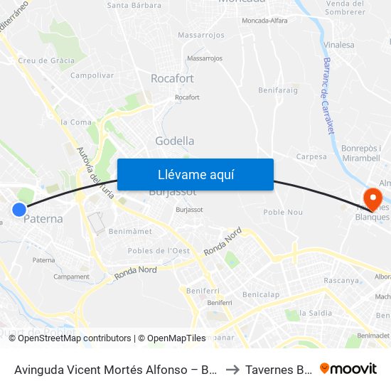 Avinguda Vicent Mortés Alfonso – Barranquet. [Paterna] to Tavernes Blanques map