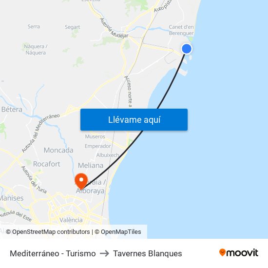 Mediterráneo - Turismo to Tavernes Blanques map