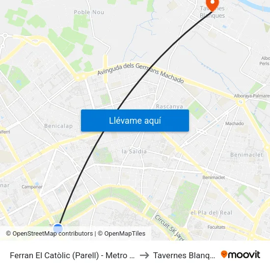 València. Ferran El Catòlic (Parell) - Metro Túria to Tavernes Blanques map