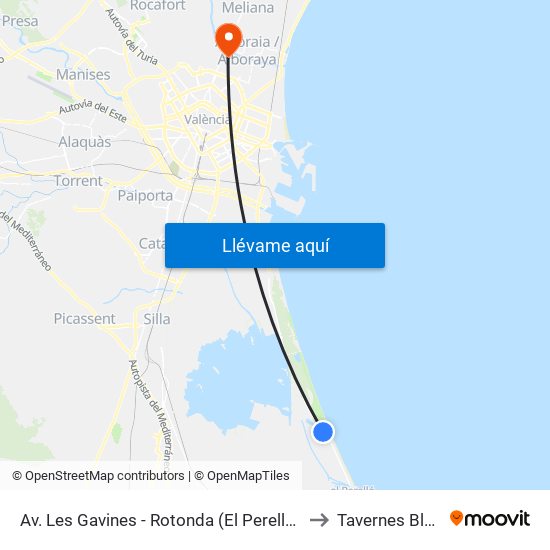 Av. Les Gavines - Rotonda (El Perellonet) [València] to Tavernes Blanques map