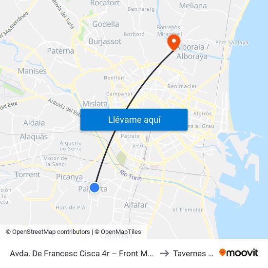 Avda. De Francesc Cisca 4r – Front Metro De Paiporta [Paiporta] to Tavernes Blanques map
