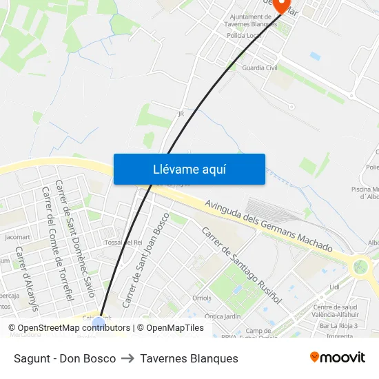 Sagunt - Don Bosco to Tavernes Blanques map