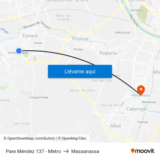 Padre Méndez - Metro to Massanassa map