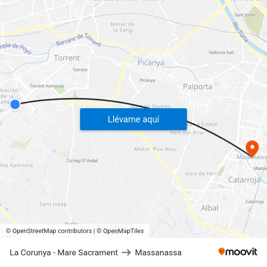 La Corunya - Mare Sacrament to Massanassa map