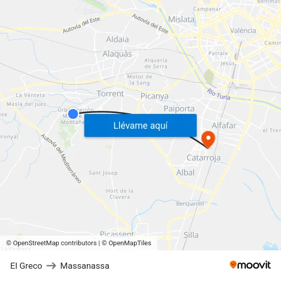 El Greco to Massanassa map
