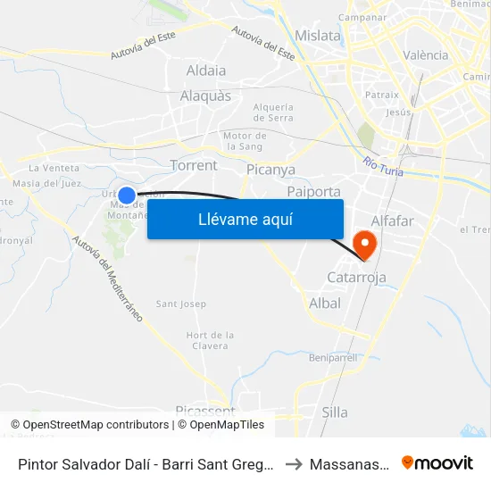 Pintor Salvador Dalí - Barri Sant Gregori to Massanassa map