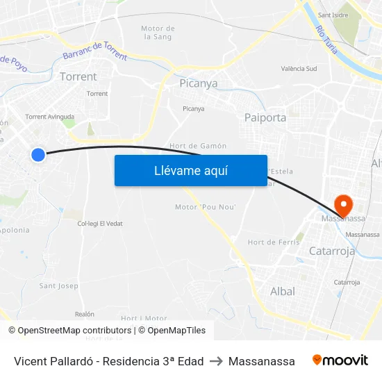 Vicent Pallardó - Residencia 3ª Edad to Massanassa map