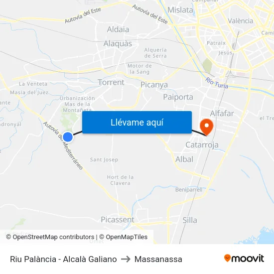 Riu Palància - Alcalà Galiano to Massanassa map