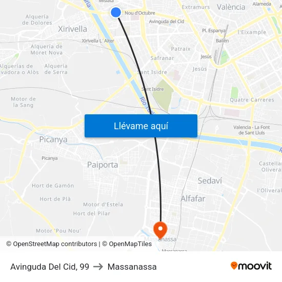 Avinguda Del Cid, 99 to Massanassa map