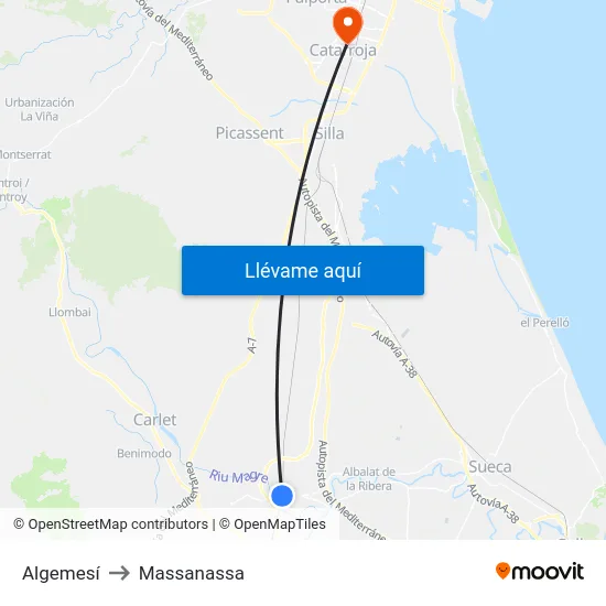 Algemesí to Massanassa map