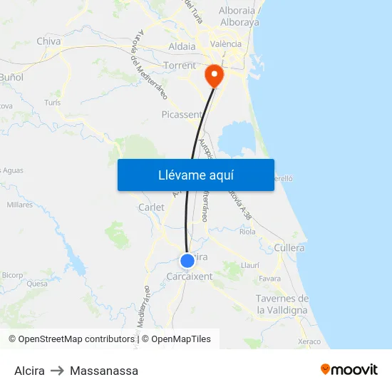 Alcira to Massanassa map